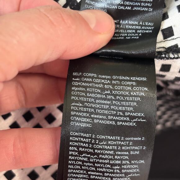 Bebe‎ Top Large Plaid Faux Leather Zipper Stretch Twee Royal Career Quiet Peplum - Picture 11 of 11